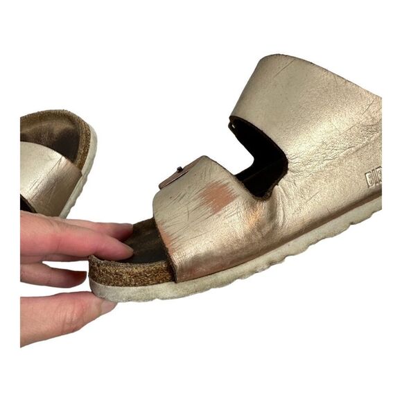 Birkenstock Arizona Soft Footbed Metallic Rose Gold Leather Sandals Size 37 - Picture 7 of 8